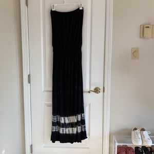 ENTI strapless black and white tie-dye maxi dress